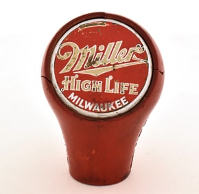 Miller High Life Milwaukee 1930s 2-Sided Maroon Ball Tap Knob LARGE LOGO