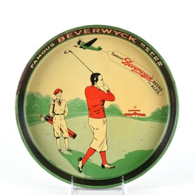 Beverwyck Beers and Ales 1930s Serving Tray GOLFER