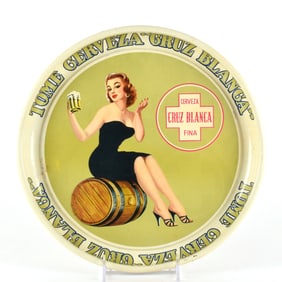 Cruz Blanca Beer 1950s Mexican Serving Tray
