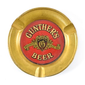 Gunthers Beer 1930s Glass Faced Ash Tray