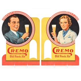 Cremo Old Stock Ale Die Cut Cardboard Sign Smooth Mellow Pair EXCELLENT