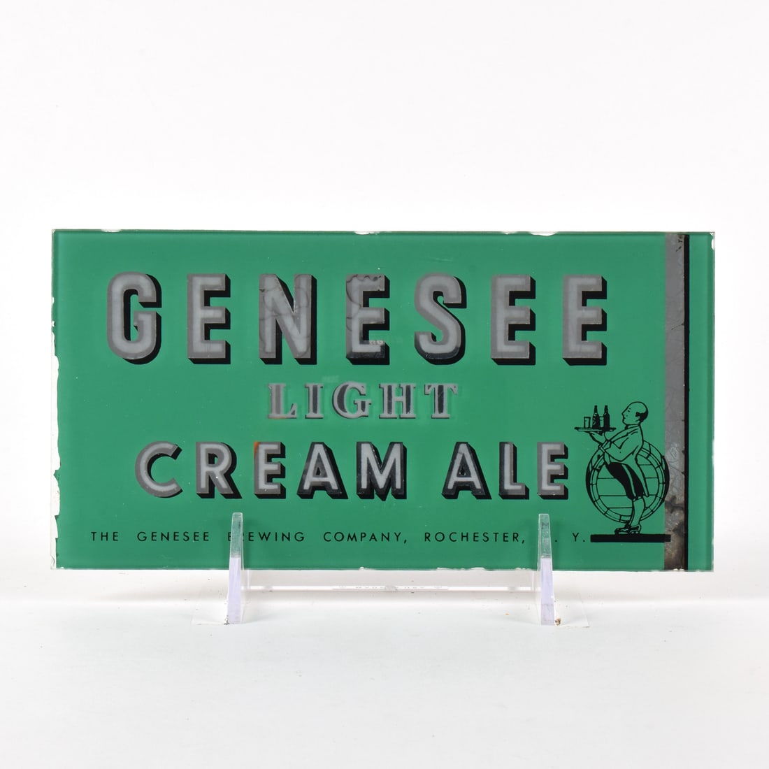 Genesee Light Cream Ale 1930s Reverse-Painted Glass Sign (1 of 2)