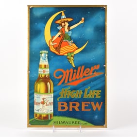 Miller High Life BREW Prohibition Era Tin-Over-Cardboard Sign