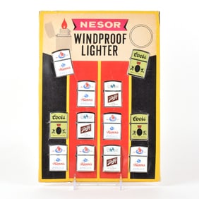 Nesor Windproof Lighter 1970s Point-of-Sale Display Stand With 12 Beer Branded Lighters