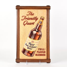 Pabst Blue Ribbon Beer 1940s Pressed Composition Sign FRIENDLY QUART