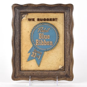 Pabst Blue Ribbon Beer 1950s Pressed Composition Sign WE SUGGEST