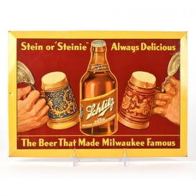 Schlitz 1930s Tin-Over-Cardboard Sign STEIN OR STEINIE