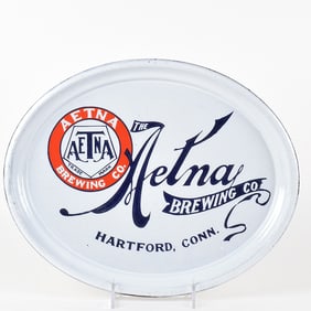 Aetna Brewing Pre-Pro Small Porcelain Blue Red Tray SCARCE EXCEPTIONAL