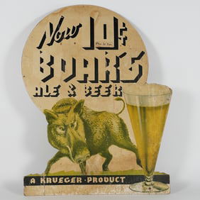 Krueger Now Ten Cent BOAR'S Ale Beer Diecut Cardboard Sign RARE