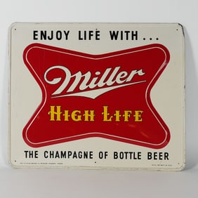 Miller High Life Enjoy Life With Champagne Bottle Beer Embossed Tin Sign