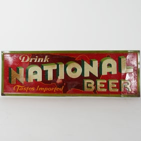 National Beer Embossed Tin Sign "Tastes Imported" USA GRAPHIC