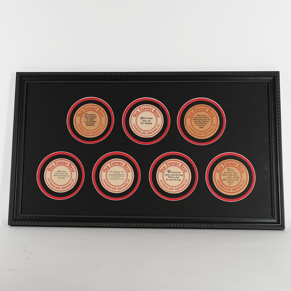 7 Old Export Coasters Beautifully Framed Cumberland Brewing: Brewer/Business Name: Cumberland Brewing Co. Cumberland, Maryland Manufacturer/Plant: See comments/description Date of manufacture: