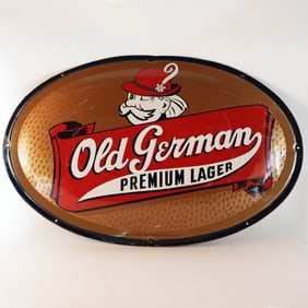 Old German Premium Lager Convex Tin Sign  LARGE