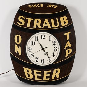 Straub On Tap Beer Illuminated Tin Diecut Barrel Clock RARE