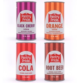 Pantry Pride Soda Flat Tops Lot of 4 Different COLA CHERRY ROOT BEER ORANGE