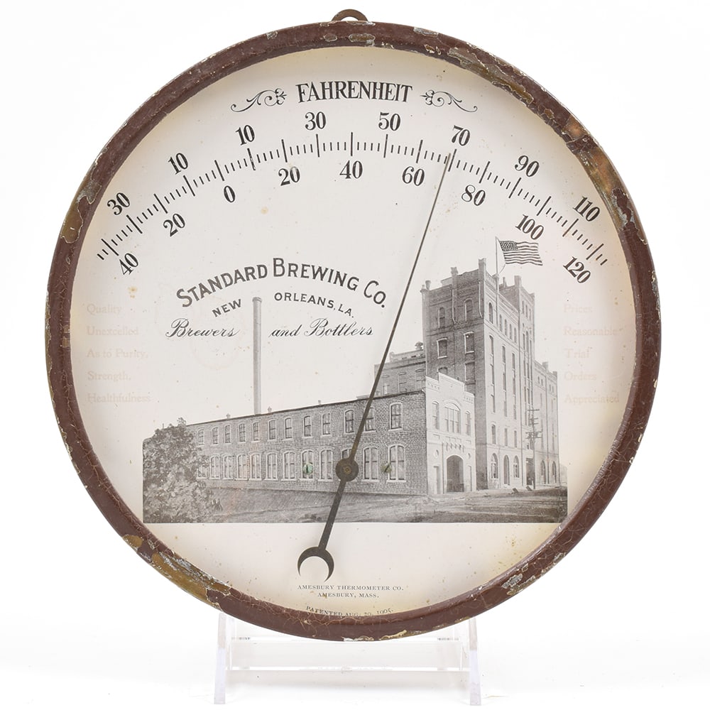 Standard Brewing New Orleans Pre-Prohibition Factory Scene Thermometer: Brewer/Business Name: Standard Brewing Co., New Orleans, Louisiana Manufacturer/Plant: See comments/description Date of manufacture: