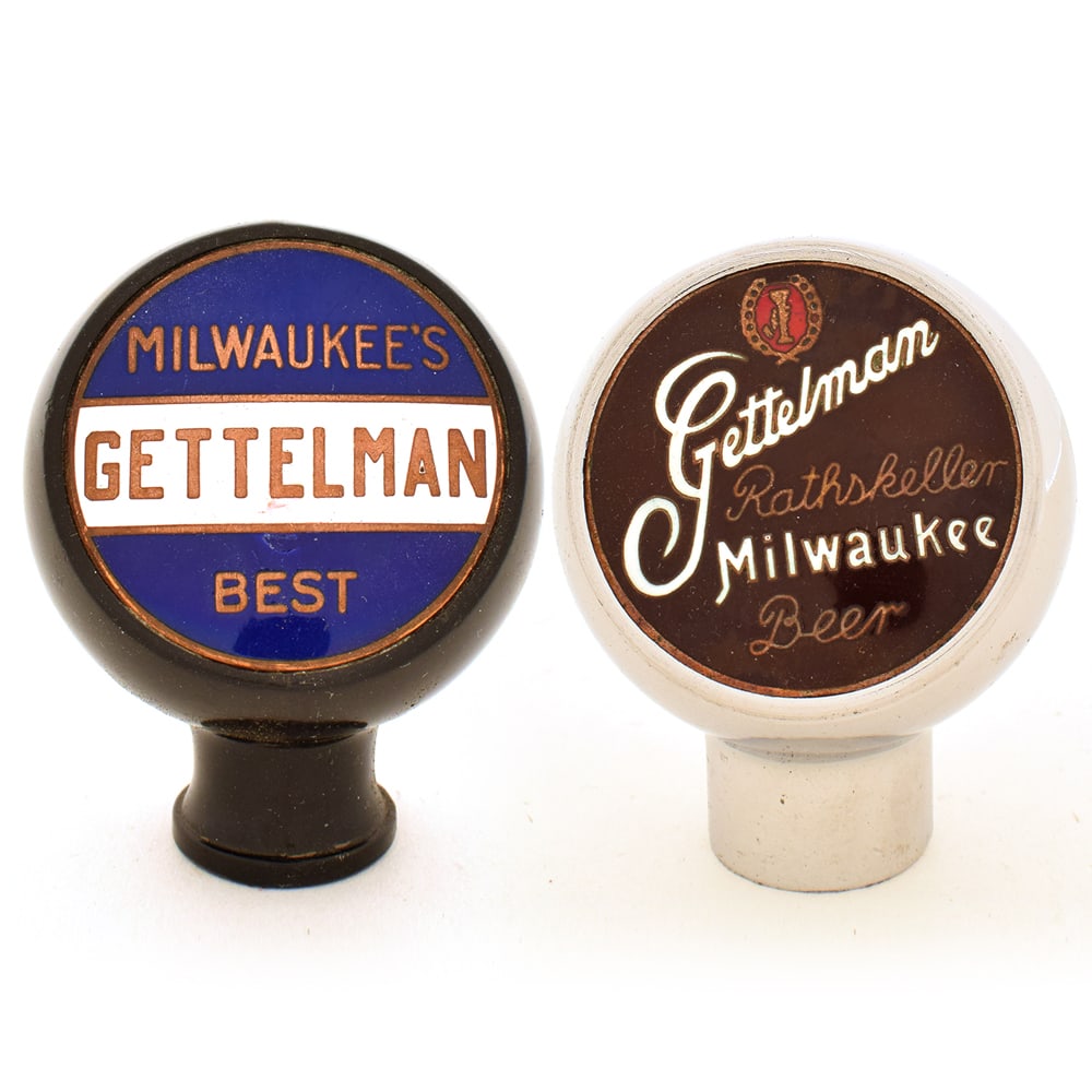 Gettelman 1940s Ball Tap Knobs Lot of 2: Brewer/Business Name: A. Gettelman Brewing Co., Milwaukee, Wisconsin Manufacturer/Plant: Robbins Attleboro Mass. Date of manufactur