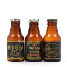 Massachusetts 1940s Mini Bottle Salt-Pepper Shakers Lot of 3 OLD TAP COLD SPRING