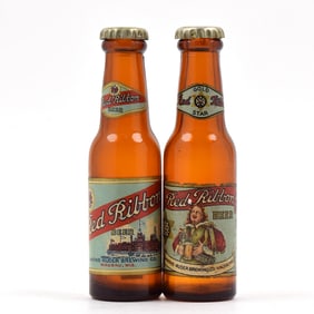 Red Ribbon Beer 1940s Mini Bottle Salt-Pepper Shakers Lot of 2