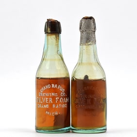 Silver Foam Beer PRE-PROHIBITON Mini Bottles Lot of 2 GRAND RAPIDS MI