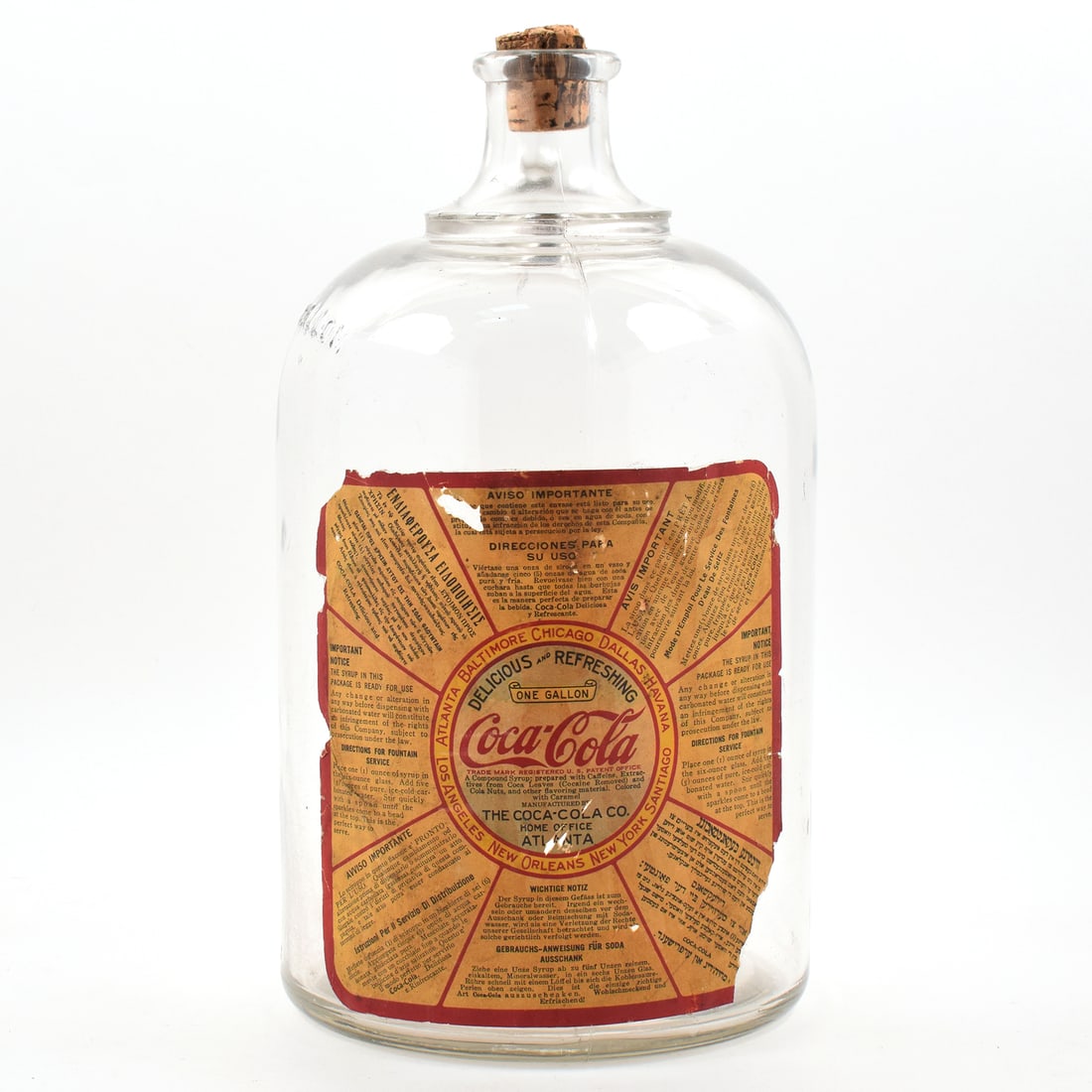 Coca-Cola 1920s Glass Syrup 1 Gallon Jug 8 LANGUAGES (1 of 7)