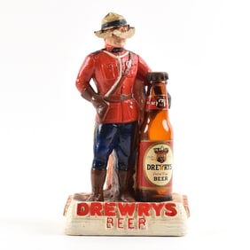 Drewrys Beer Mountie Back Bar Mini Bottle Statue