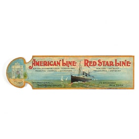 American Line Red Star Line 1900s Tin Advertising Ruler RARE
