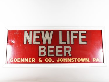New Life Beer Goenner Tin Sign JOHNSTOWN PA RARE