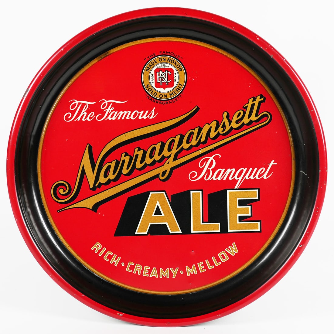 Narragansett Banquet Ale Early NBC Shield Pie Tray RARE (1 of 2)