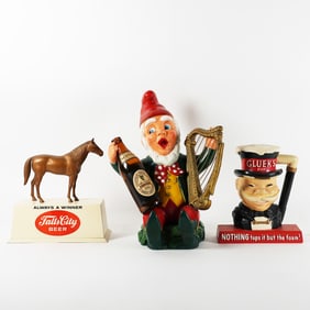 Falls City Guiness and Glueks Back Bar Statues LOT OF 3