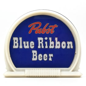 Pabst Blue Ribbon Beer 1940s Plastic Frame Reverse-Painted Glass Illuminated Sign