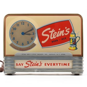 Steins Beer-Ale 1950s Price Bros Illuminated Clock Sign GORGEOUS