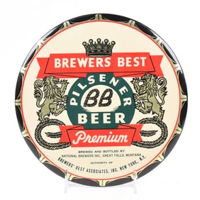 Brewers Best Beer 1950s Tin Button Sign LIONS CROWN