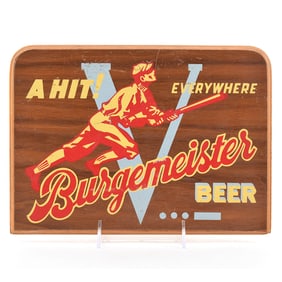 Burgemeister Beer 1940s Wood Sign BASEBALL THEME ITS A HIT