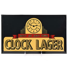 Clock Lager 1930s Tin-Over-Cardboard Sign RARE