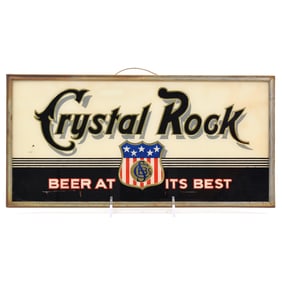 Crystal Rock Beer 1940s Reverse-Painted Glass Sign