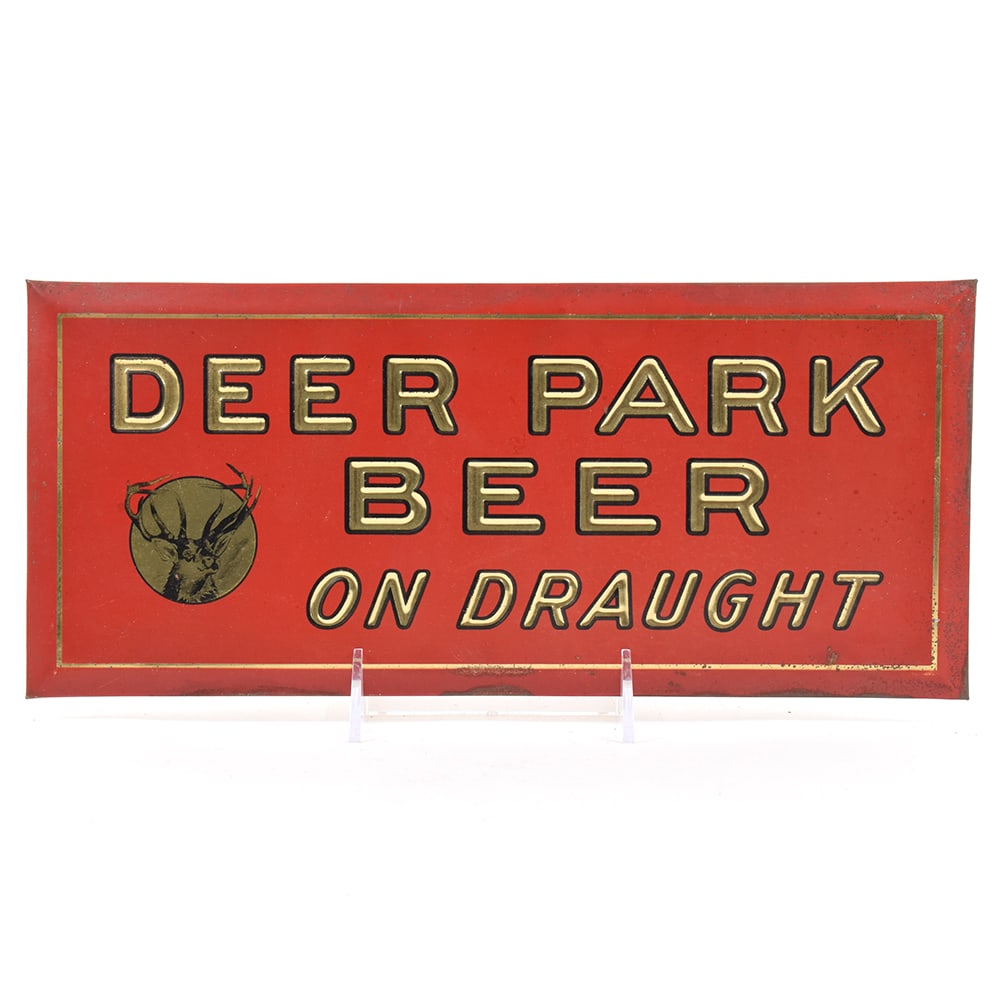 Deer Park Beer ON DRAUGHT 1930s Tin-Over-Cardboard Sign: Brewer/Business Name: Deer Park brewing Co., Port Jervis, New York Manufacturer/Plant: Unknown Date of manufacture: