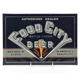 Food City Beer 1930s Tin-Over-Cardboard Sign BATTLE CREEK MI