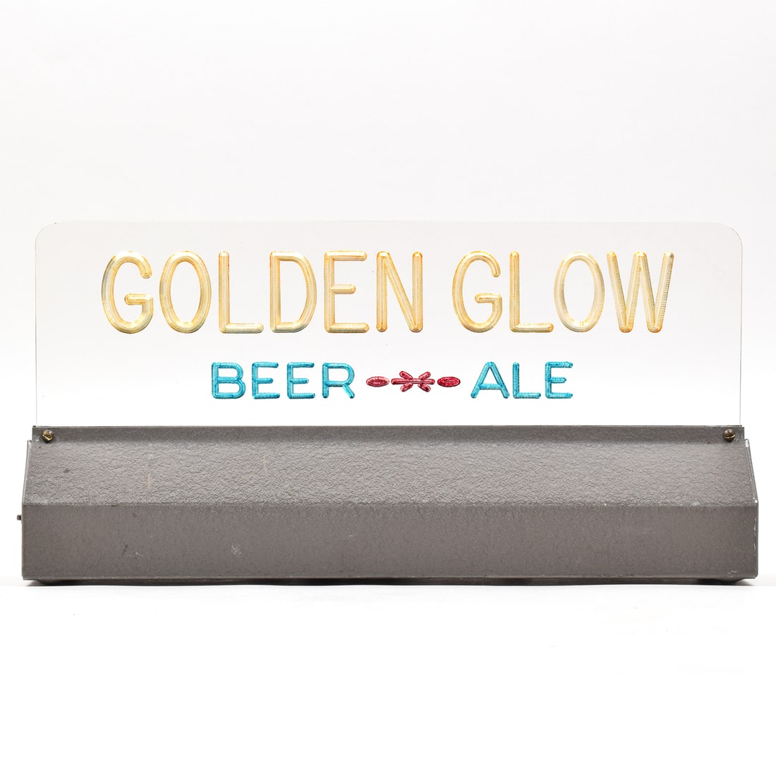 Golden Glow Beer-Ale 1940s Etched Plastic Illuminated Sign: Brewer/Business Name: Golden West Brewing Co., Oakland, California Manufacturer/Plant: UnknownDate of manufacture: