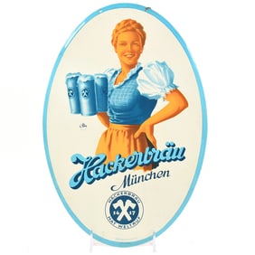 Hackerbrau Beer 1950s German Tin Sign