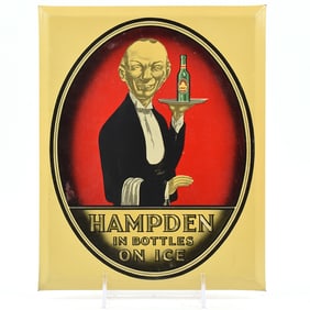 Hampden IN BOTTLE ON ICE 1930s Tin-Over-Cardboard Sign SCARCE