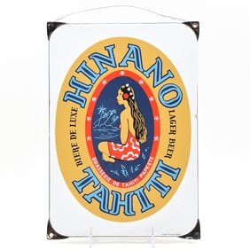 Hinano Beer Tahitian 1950s Porcelain Enamel Sign