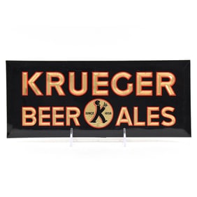 Krueger Beer Ales 1930s Tin-Over-Cardboard Sign BALDY CLEAN