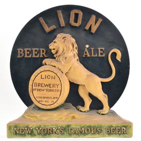 Lion Beer-Ale 1930s Chalk Back Bar Statue RARE IMPRESSIVE