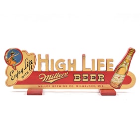 Miller High Life 1930s Paper Laminate Die Cut Sign ENJOY LIFE