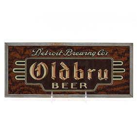 Oldbru Beer 1930s Reverse-Painted Glass Sign DETROIT BREWING