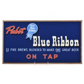 Pabst Blue Ribbon ON TAP 1940s Reverse-Painted Glass Sign