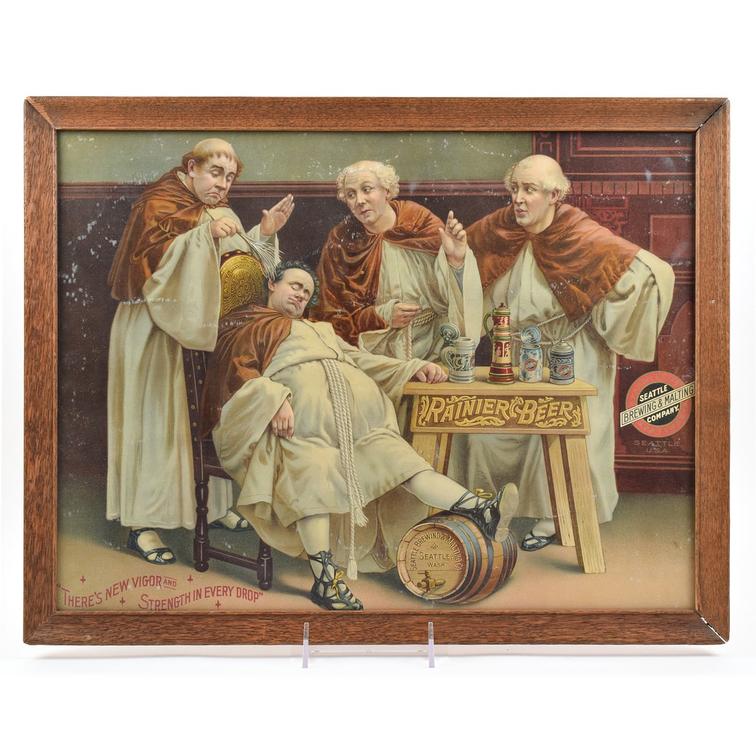 Rainier Beer Pre-prohibition Lithograph Drunk Monk Auction