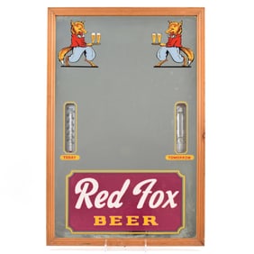Red Fox Beer 1940s Mirror Thermometer Sign LARGAY