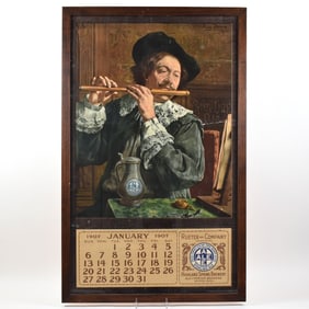 Rueter Highland Spring Sterling Ale 1907 Lithograph Calendar FLAUTIST RARE COMPLETE